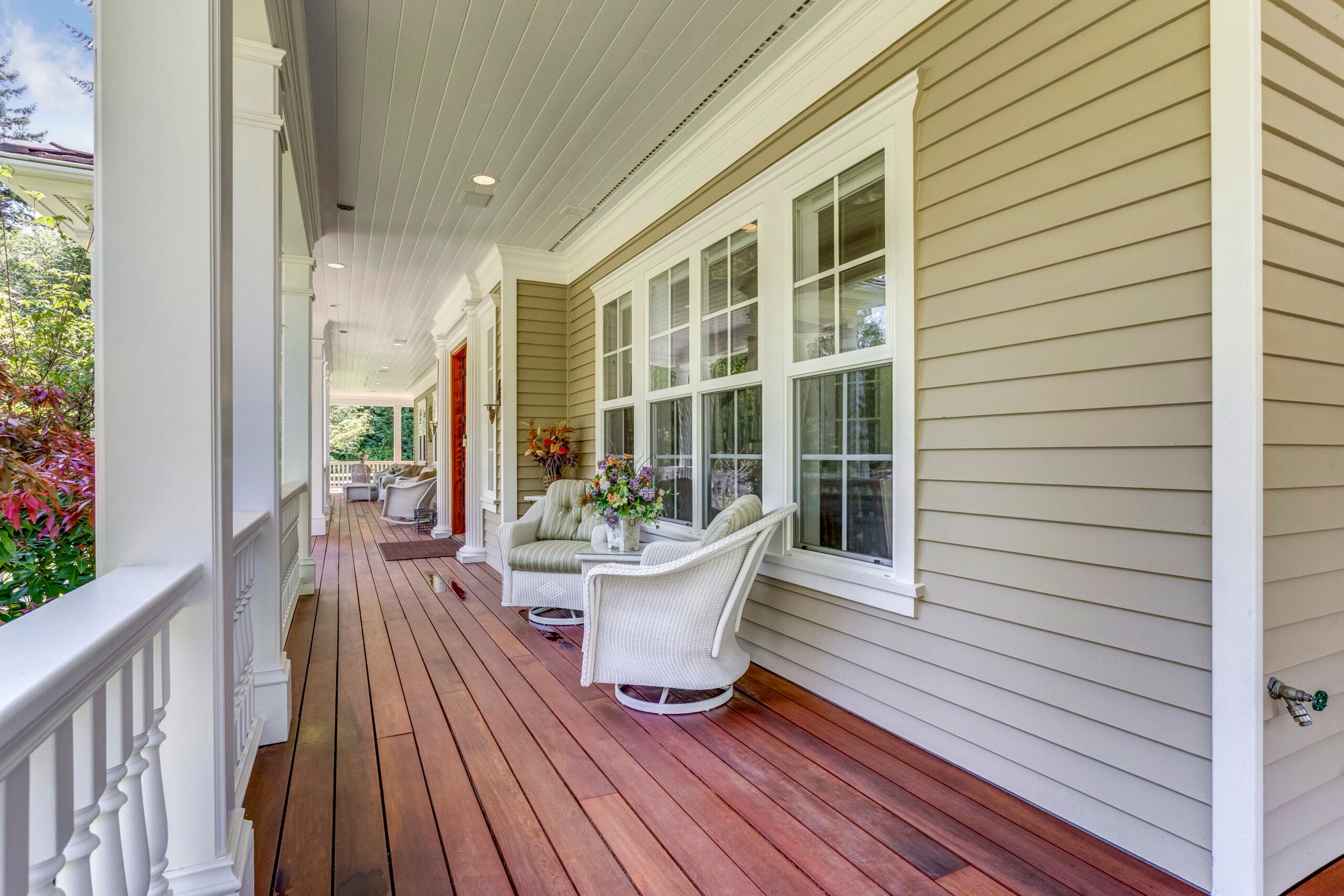 Large country home with wrap-around deck.